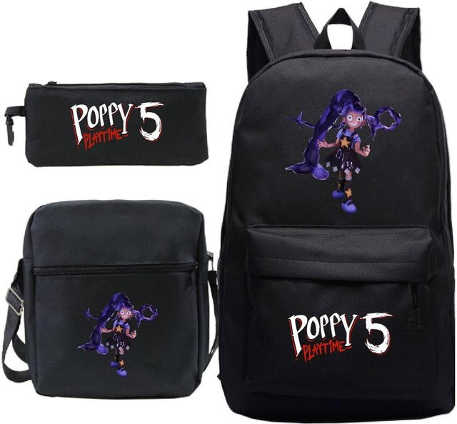 3-teiliges Schulrucksack-Set in Schwarz aus Oxford-Stoff mit Schultasche und Federmäppchen - Bild 1