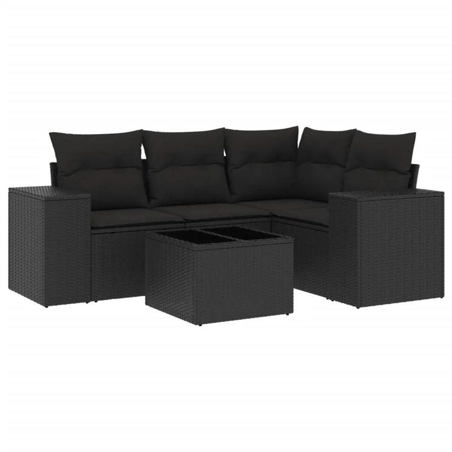 vidaXL 5-tlg. Garten-Sofagarnitur in L-Form aus schwarzem Poly-Rattan mit Kissen und pulverbeschichtetem Stahlgestell - Bild 2