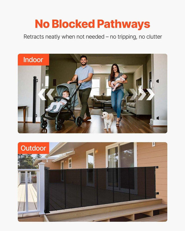 Einziehbares Babygitter von Buying Solutions, MB, Schwarz, Roll-up Netz-Hundegitter, erweiterbar auf Breite: 320 cm, Höhe: 98 cm - Bild 7