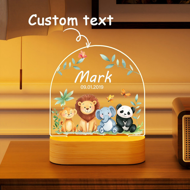 Personalisierbares 3D LED Nachtlicht mit Tierthema und warmweißem Licht für Kinderzimmer, Mehrfarbig - Bild 1
