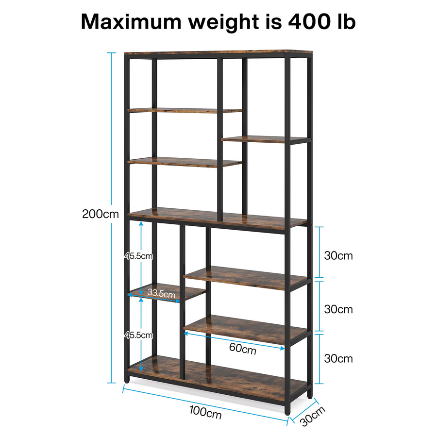 LITTLE TREE Bücherregal aus Holz und Metall in Brown 02, Industrial Etagere mit 8 offenen Regalen, Höhe: 200,66 cm - Bild 2