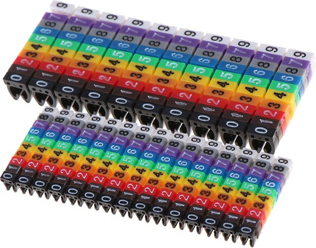HUXUAN Kabelmarkierer Set mit bunten C-Typ Markierungsnummernschildern für 1,5/2,5/4/6 mm² Kabel aus Kunststoff - Bild 1