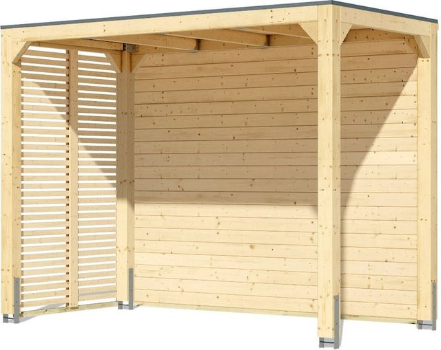 Karibu Holztechnik Pavillon Promajna Small aus Leimholz mit Rückwand und 2 Lamellenwänden in modernem Design - Bild 1