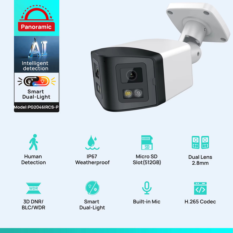 VIKYLIN 170 Grad Panorama-Sicherheitskamera mit Dual-Light-4MP-IP-Technologie, zwei Objektiven und POE Onvif, Farbe: Weiß - Bild 2