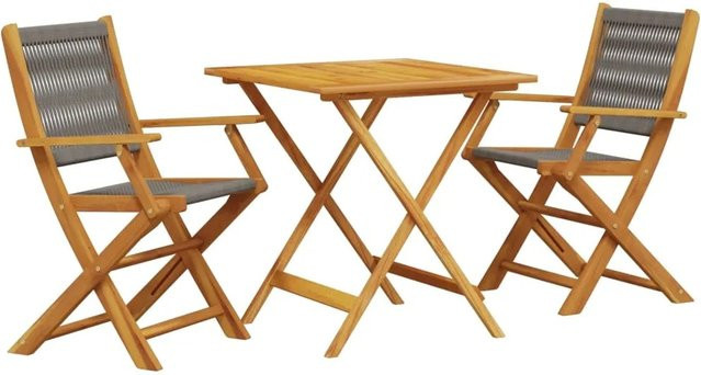 vidaXL 3-tlg Bistro-Set Modell 6 aus grauem Polypropylen und geöltem Akazienmassivholz - Bild 1