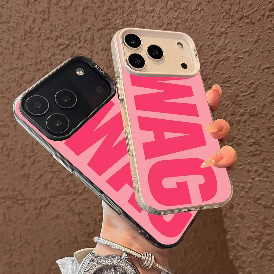 Stoßfeste iPhone Handyhülle im koreanischen Design mit rosa Briefmotiv und silberner Rückseite für Apple iPhone 17 16 15 14 13 12 11 Pro Max Plus - Bild 2