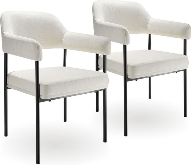 tectake Armlehnstuhl Doé 2er Set gepolstert mit Stahlbeinen Off White Schwarz B/T/H: 58 x 62 x 85 cm - Bild 1