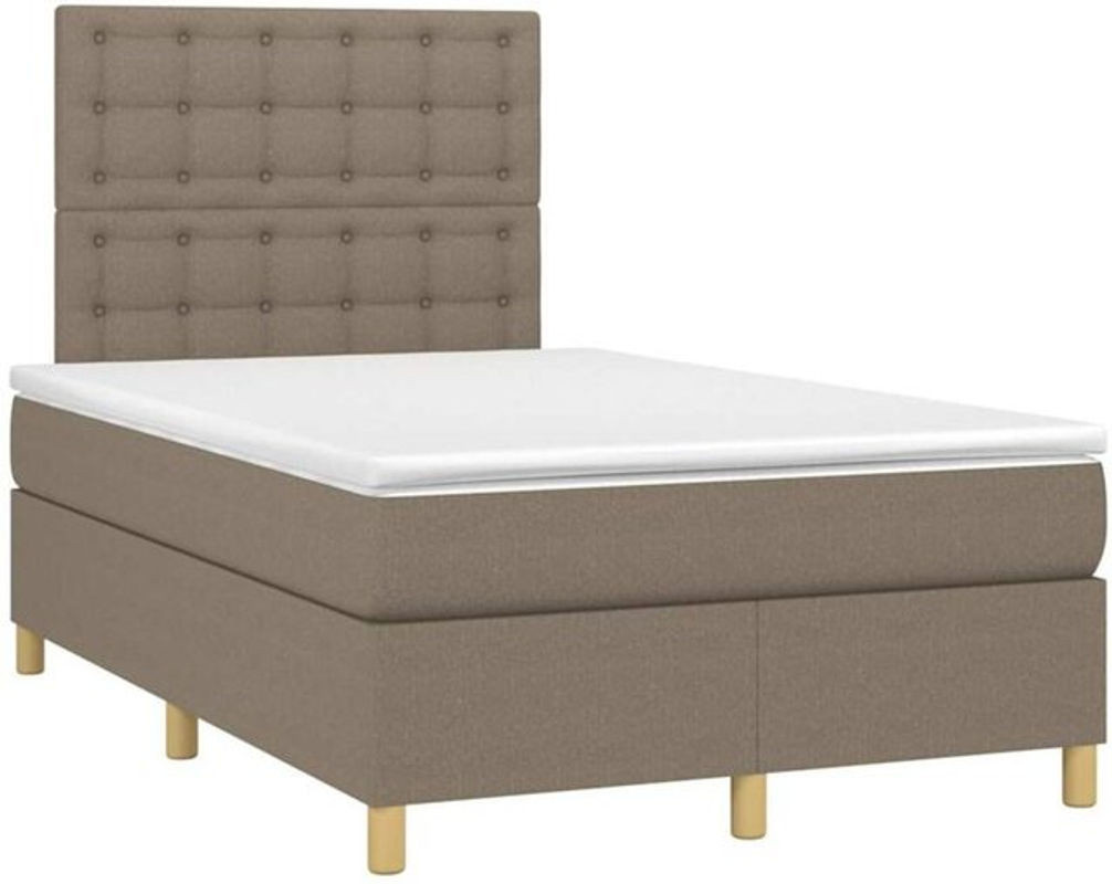 vidaxl Boxspringbett mit Matratze in Taupe meliert und Weiß, Stoff und Holzwerkstoff, B/T/H: 190 x 120 x 118 cm - Bild 1