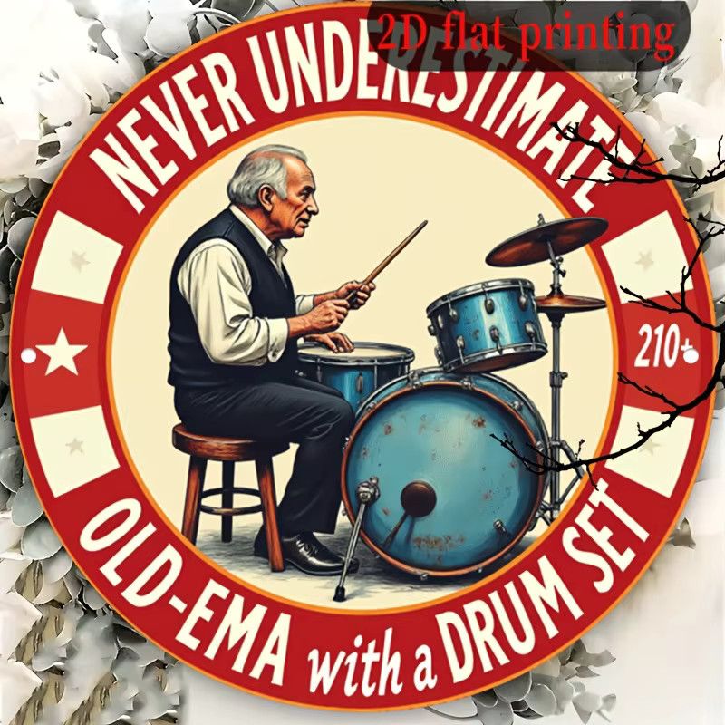Vintage Wandschild aus Aluminium von Potdemiel mit dem Motiv Never Underestimate Old-Ema with a Drum Set 210+ im Retro-Stil - Bild 5