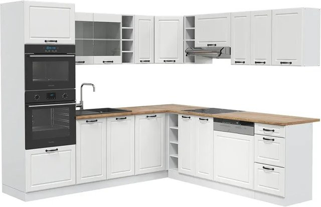 Vicco R-Line Eckküche in Landhaus-Optik, Weiß, B/T/H: 247 x 60 x 82 cm - Bild 2