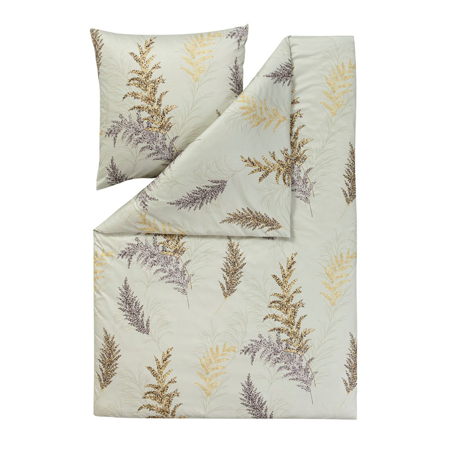 Estella Mako Jersey Bettwäsche mit floralem Blättermuster in Grün und Beige, B/H: 155 x 220 cm und 80 x 80 cm - Bild 1