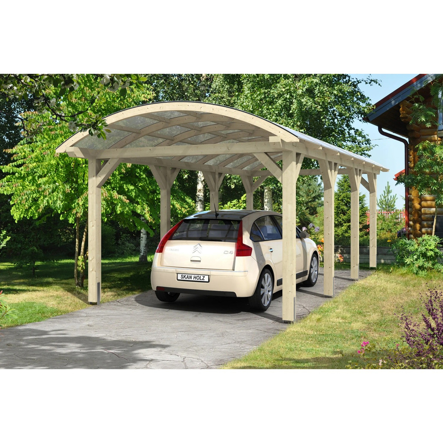 Skan Holz Carport Franken Runddach aus Fichten-Leimholz in Beige, B/T: 376 x 755 cm, Firsthöhe: 293 cm mit Doppelstegplatten - Bild 3