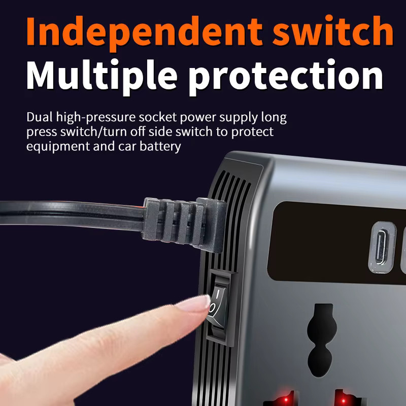 kebidumei Auto-Wechselrichter 200W von DC 12V/24V zu AC 220V mit PD+QC3.0 Dual Typ C und 4 USB-Anschlüssen als 9 in 1 Ladegerät für den Zigarettenanzünder - Bild 4