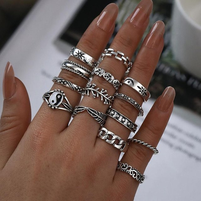 Ring-Set Geometrisch, Retro-Trend, gray, Damen - Bild 1