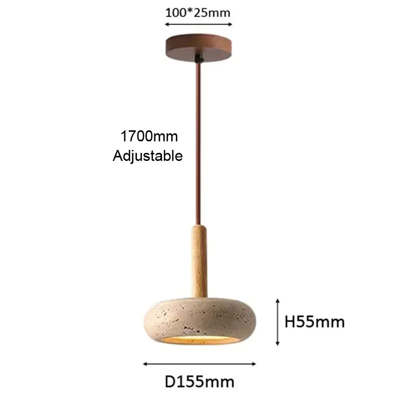 IISINUO Wabi Sabi Pendelleuchte aus Travertinstein und Holz in Gelb und Beige, runde minimalistische Deckenleuchte für Schlafzimmer und Flur - Bild 2