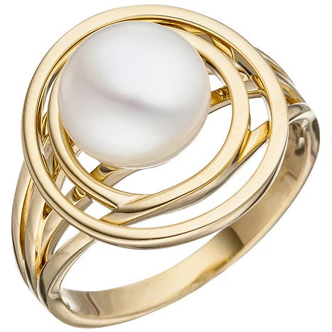 Colfem Ring 585 Gelbgold, Süßwasser Perle, Damen, Ringgröße 58 - Bild 1