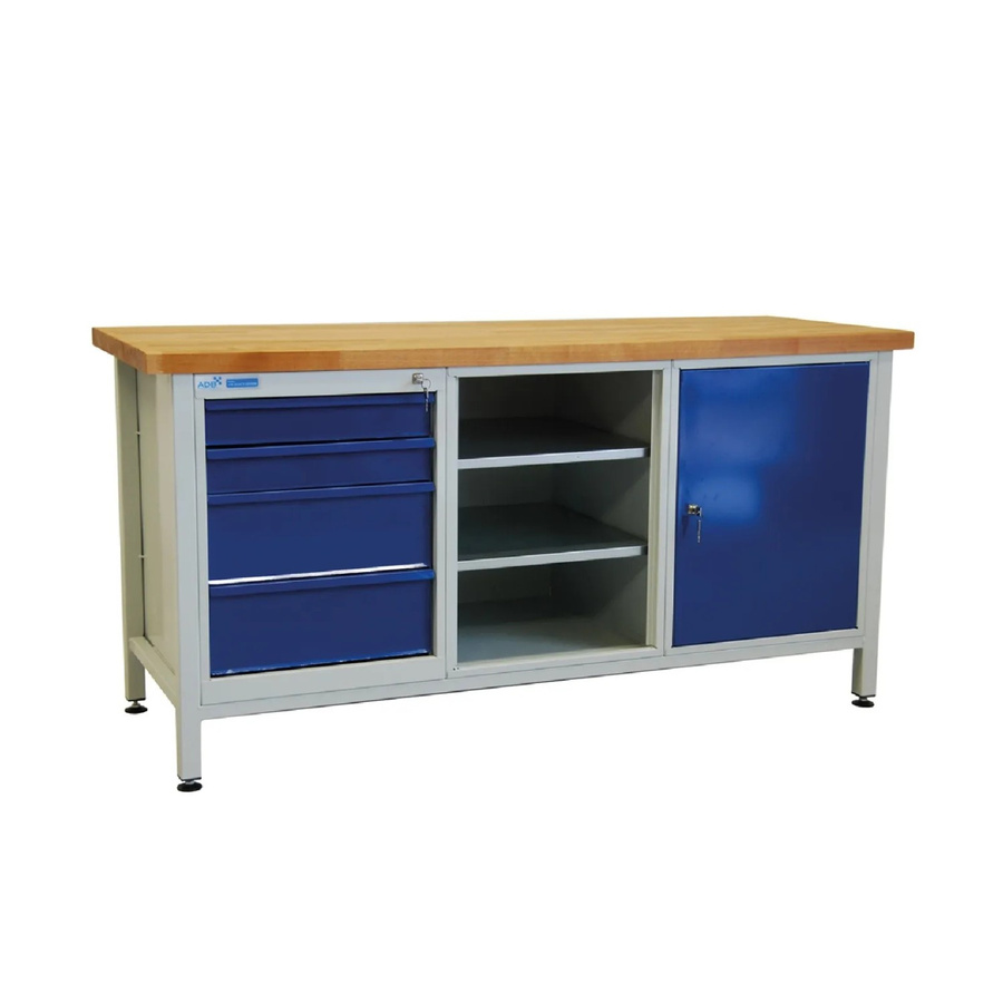 PROREGAL Werkbank Giant Rhino mit 4 Schubladen, Regalfach und 1 Tür, H x B x T: 84 x 170 x 60 cm, Traglast 500 kg, Lichtgrau und Lichtblau - Bild 2