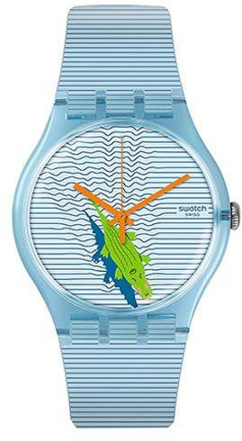 Swatch Armbanduhr, Quarz, Kunststoff, Hellblau, Weiß, Damen - Bild 1
