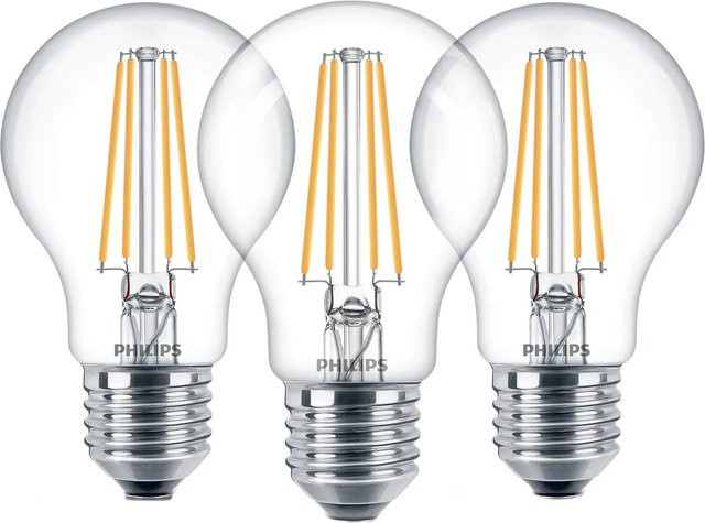 Philips LED Filament Leuchtmittel E27 Glühlampenform in warmweißem Licht, transparent - Bild 1