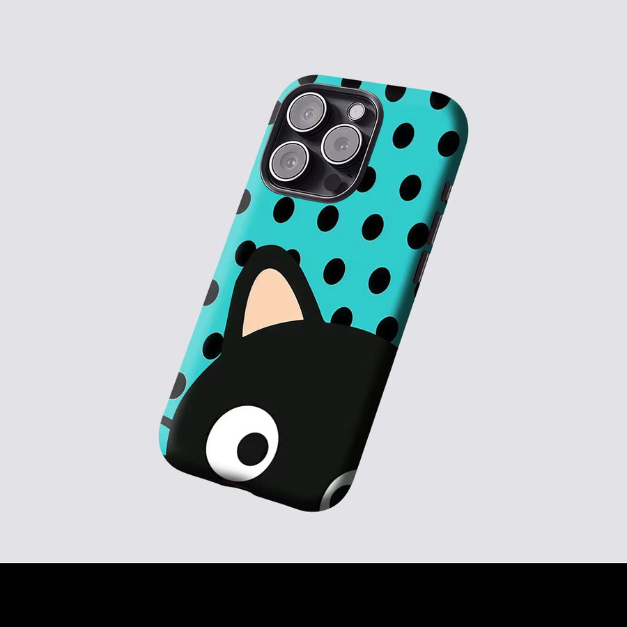 Aurbe Matte 2-in-1 MagSafe Hülle mit Film für iPhone 17 16 15 14 Plus Pro Max, Stoßfeste Hartschale, Türkis Polka Dot Katzen-Design - Bild 2