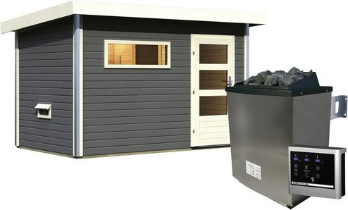 KARIBU Saunahaus in Grau mit 9 kW Ofen und digitaler Steuerung, B/T/H: 336 x 196 x 228 cm - Bild 1