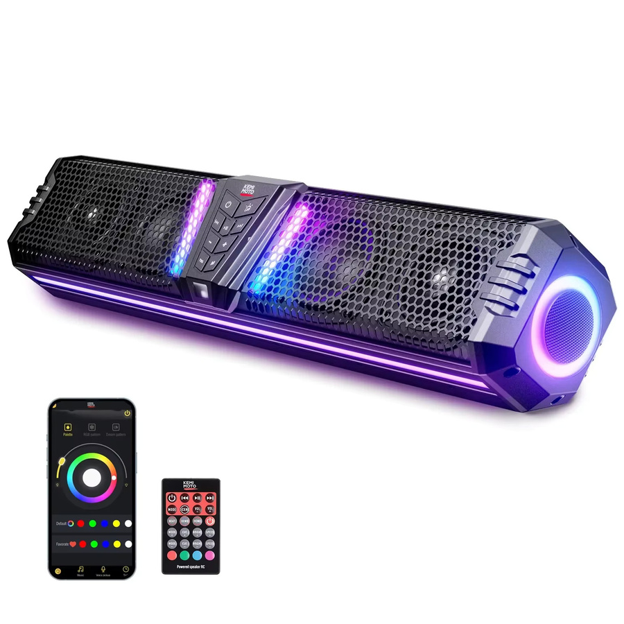 KEMITOUR Bluetooth Soundbar für UTV ATV mit RGB-Beleuchtung, IP66 wasserdichter Lautsprecher in Schwarz, passend für 1-2 Zoll Überrollbügel, kompatibel mit Polaris, Can-Am und CFMOTO - Bild 4