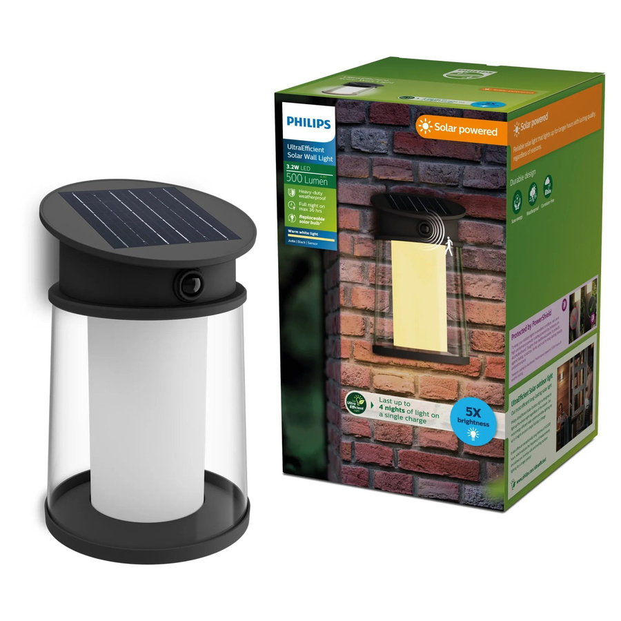 Philips Solar LED Wandleuchte Juda Schwarz mit Bewegungsmelder und Dämmerungssensor IP44 - Bild 2