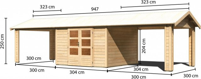 Gartenhaus Holz THERES 7 Systemhaus naturbelassen mit 2 Dachausbaulementen B/T: 304 x 304 cm - Bild 1