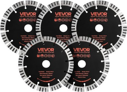VEVOR Diamond Blades 5er-Pack Diamantsägeblätter für Wandfräsen, Durchmesser: 160 mm, Bohrung: 22,2 mm, für Beton, Stein und Zement, Rot/Schwarz - Bild 1