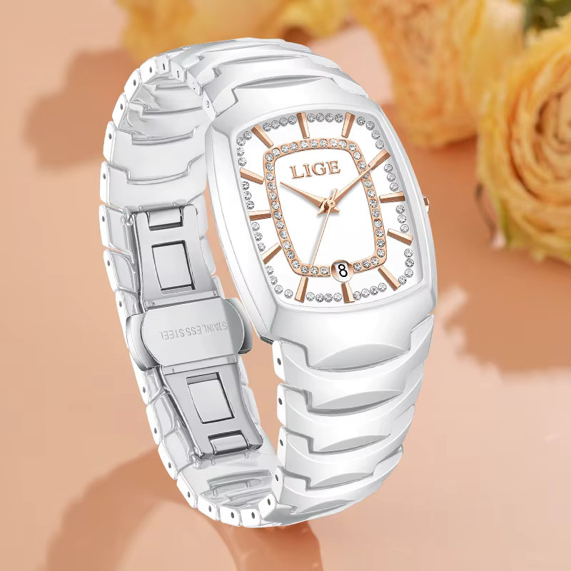 LIGE Armbanduhr Quarz, Keramik, Gold, Damen - Bild 2