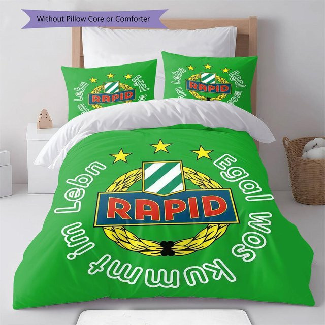 Rapid Wien Logo Bettwäsche Set mit Bettbezug und 2 Kissenbezügen, Grün, B/H: 135 x 200 cm - Bild 1