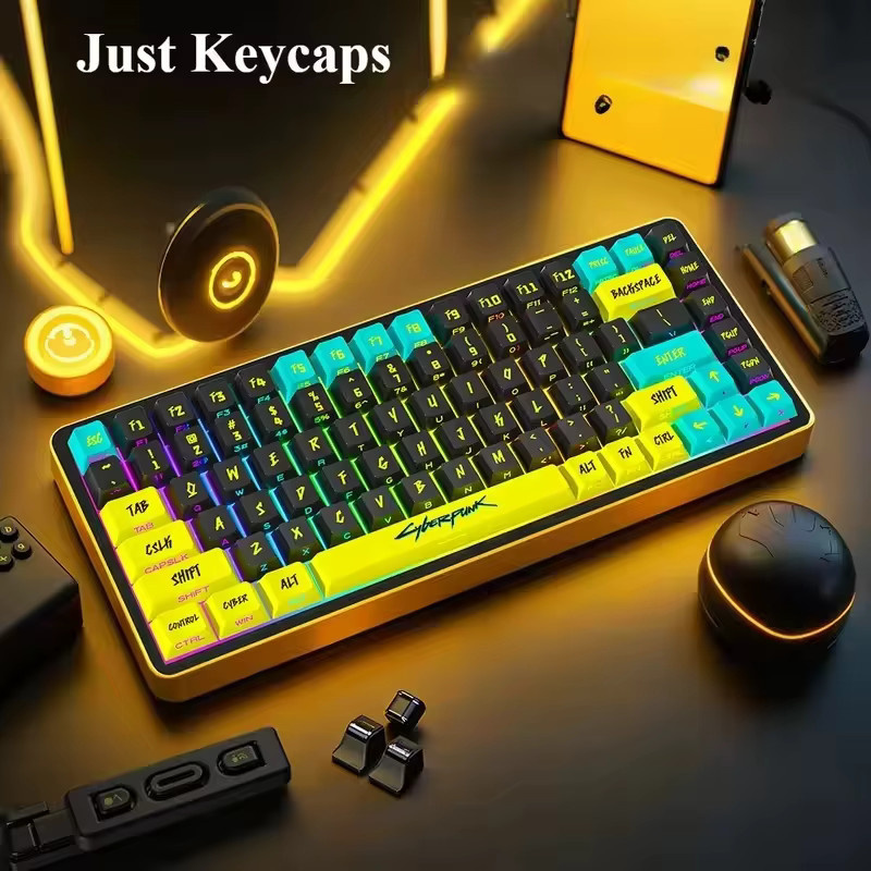 Wooting Cyberpunk Tastenkappen Set mit 129 Tasten aus PBT im Cherry-Profil, seitlich graviert und durchscheinend, Multicolor/Gelb - Bild 2