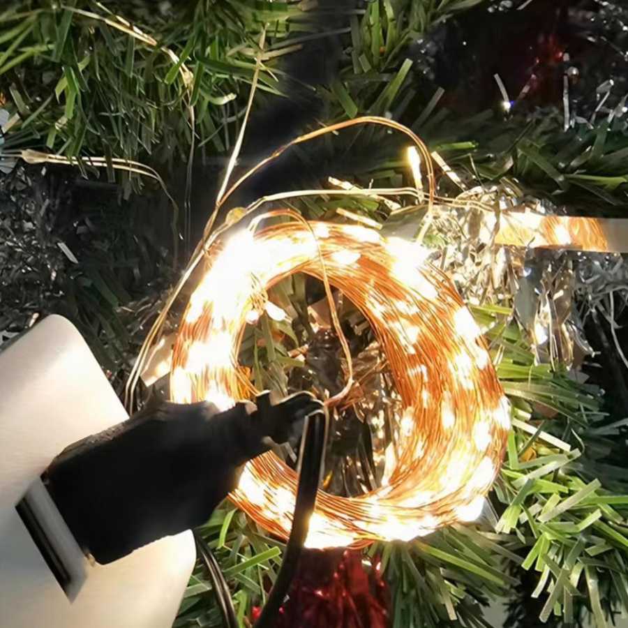 OuuZuu USB LED Lichterkette mit Kupfer- und Silberdraht in Warmweiß für Weihnachten, Hochzeit und Party, wasserdicht für Innen- und Außenbereich, 5m - Bild 7