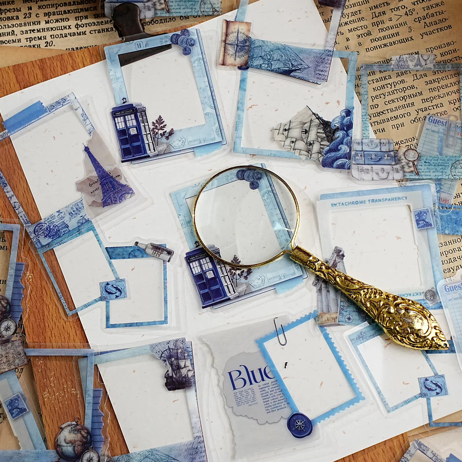 Etori Life Travel Echo Vintage Blues Journal Border Aufkleber, 20 Stück blaue Notizaufkleber für Scrapbooking und Dekoration - Bild 3