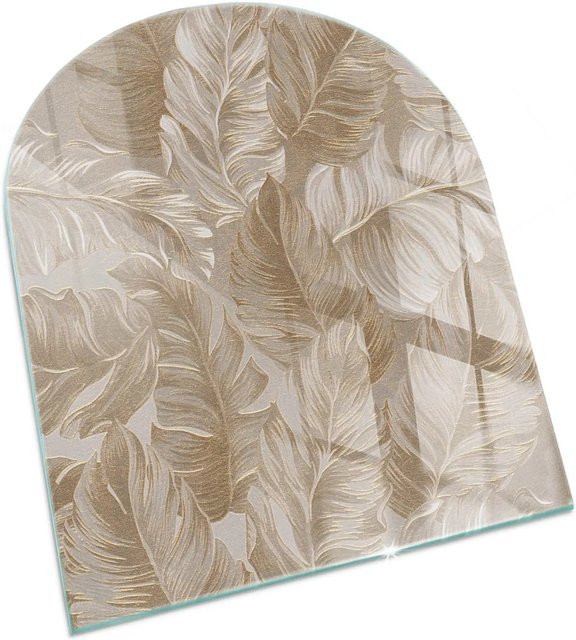 Tulup Kaminglasplatte als Bodenplatte für Kaminöfen in Beige mit Blättermuster, B/T: 80 x 70 cm - Bild 1