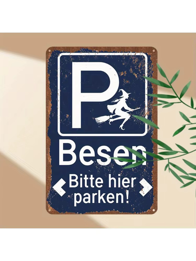 HELLOYOUNG Vintage Witch Broom Parkschild aus Metall in Blau mit Bite Me Design, Rechteckiges Wanddekor für Halloween und Weihnachten, Breite: 20 cm, Höhe: 30 cm - Bild 4
