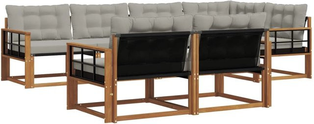 vidaXL Outdoor-Sofagarnitur 7-teilig aus Akazienholz mit Textilene-Elementen und Kissen in Braun und Grau - Bild 1