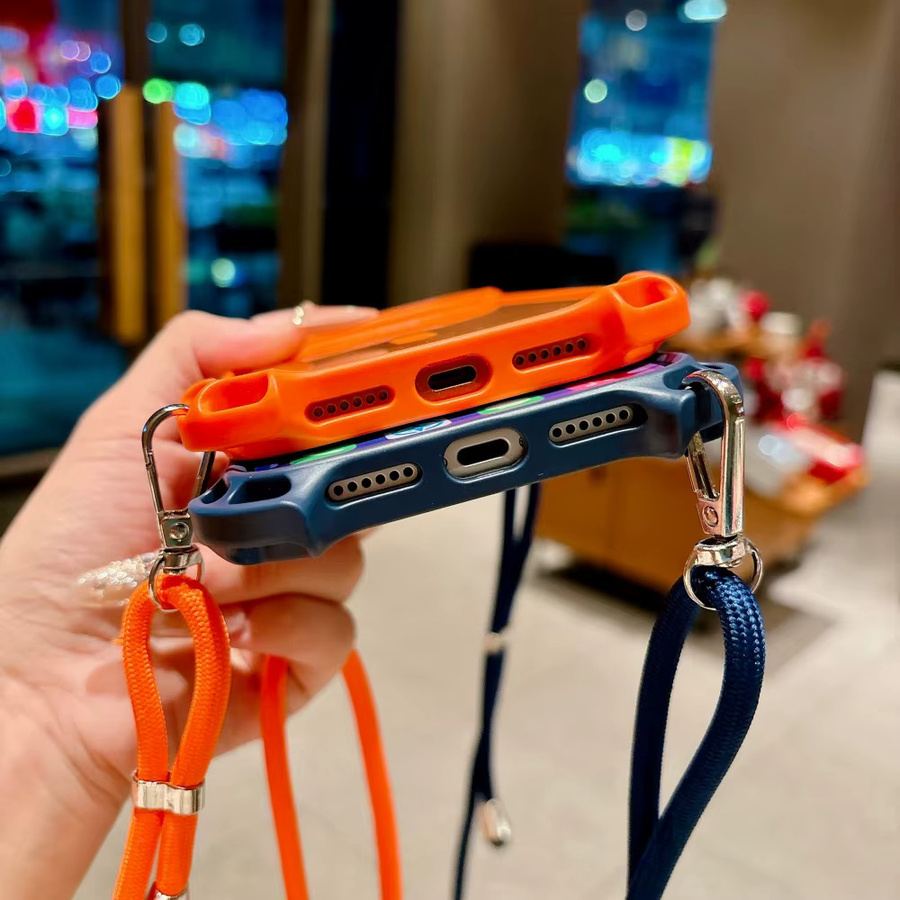 Xeber Magnetische Handyhülle mit Schultergurt und Lanyard für iPhone 16 17 15 14 13 Pro Max, Transparent/Blau, MagSafe kompatibel - Bild 4