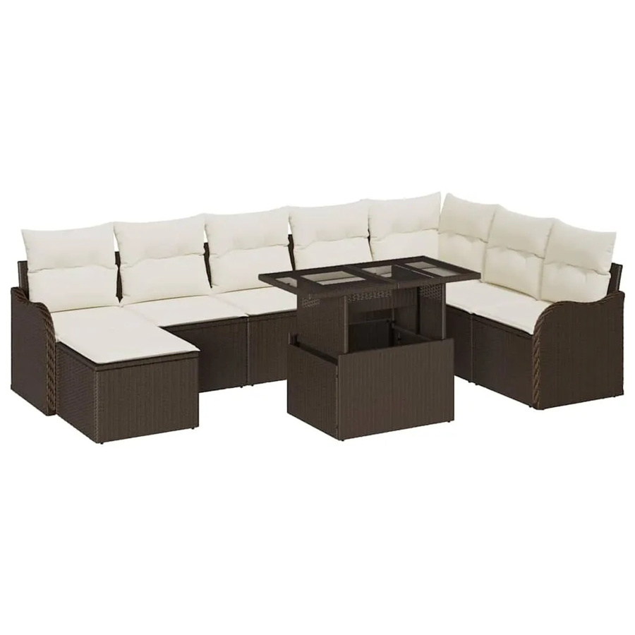 vidaXL Garten-Sofa-Set aus Poly Rattan und Stahl, 9-teilig, Braun und Creme-braun - Bild 2