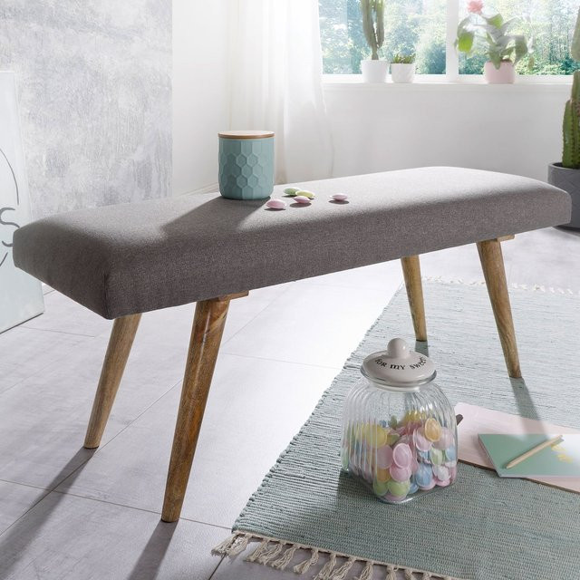 Gepolsterte Sitzbank Finebuy aus Baumwolle in Grau im Retro-Style, B/H/T: 117 x 38 x 51 cm - Bild 1