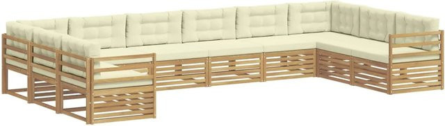 vidaXL Sofagarnitur aus Massivholz Akazie im modernen Latten-Design in Creme-weiß und Beige - Bild 1