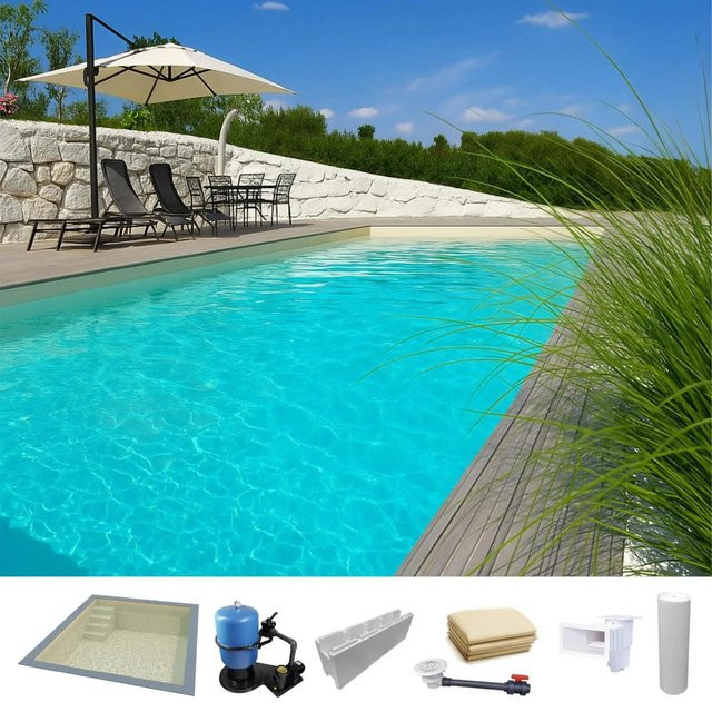 KWAD Styropor Pool Easy rechteckig in Sand mit gerader Treppe links B: 8 m, T: 4 m, H: 1,5 m - Bild 1