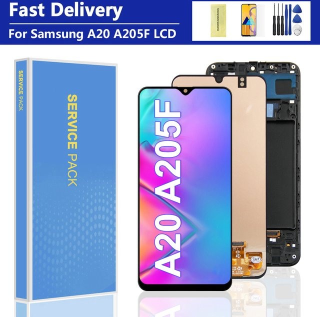 Samsung A20 A205 A205F LCD Display Touchscreen mit Rahmen in Schwarz zur Montage - Bild 1