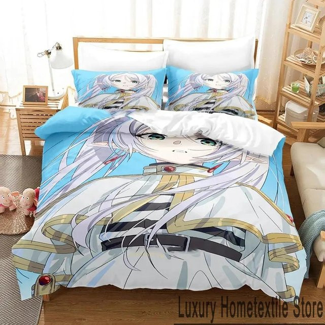 Bettwäsche Set Frieren Anime 3D Druck mit Bettbezug und Kissenbezug, Blau, B/H: 70 x 133 cm - Bild 1
