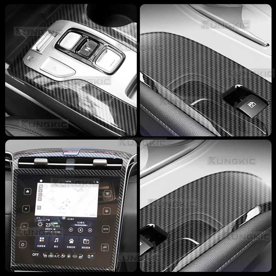 KUNGKIC Carbonfaser Schutzfolie für Hyundai Tucson 2021 2022 2023, Mittelkonsole und Schalthebel, Schwarz - Bild 4