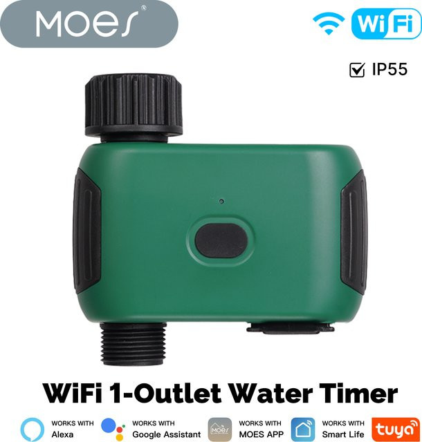 Moes Tuya Smart WiFi 1-Steckdose mit Wassertimer für Bewässerungssysteme und Automatisierung, App-Steuerung, kompatibel mit Alexa und Google Home Assistant, Grün - Bild 1
