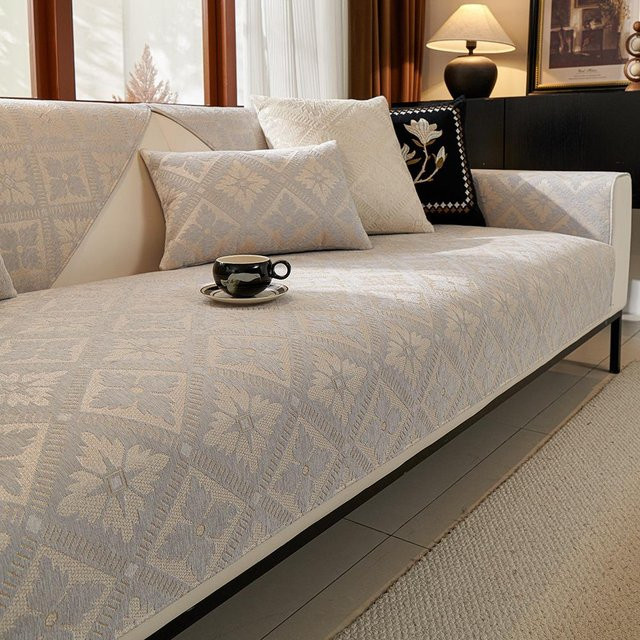 Rutschfeste Chenille Jacquard Sofaauflage für die Rückenlehne in Beige, 70 x 70 cm - Bild 1