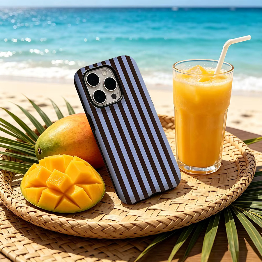 CaseChic MagSafe Schutzhülle mit mattem Bumper und kontrastierenden braunen und blauen Streifen für iPhone 17 16 15 14 Plus Pro Max - Bild 2