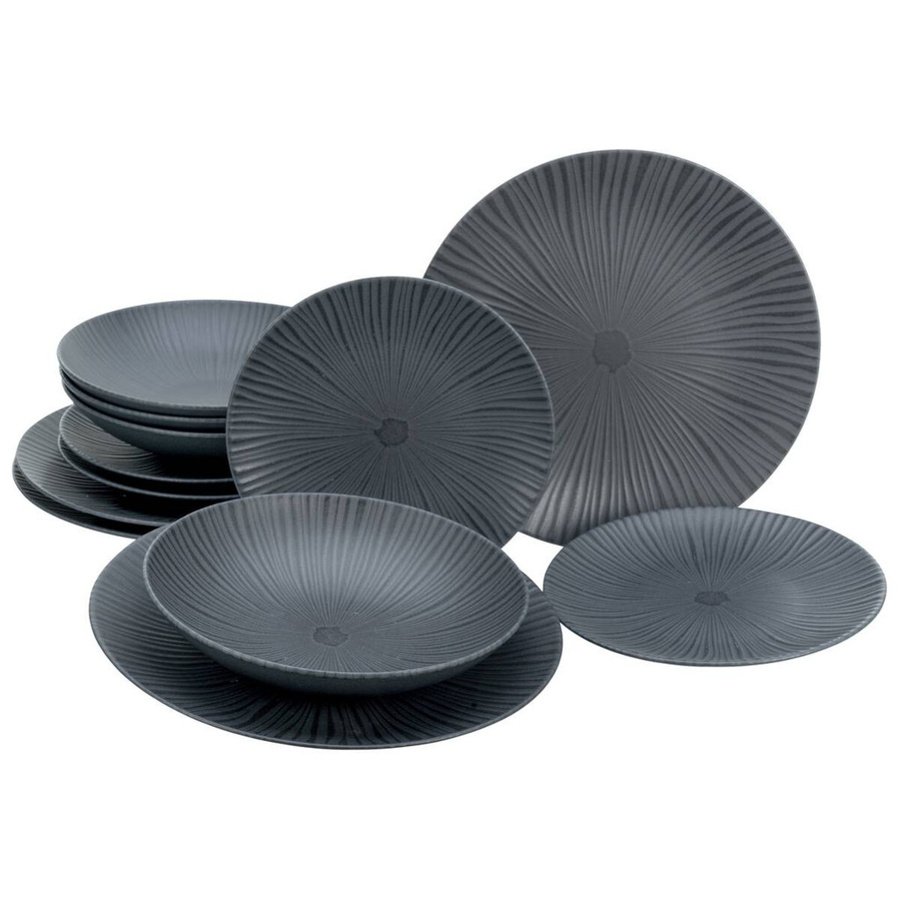 CreaTable Tafelservice Vesuvio aus Steinzeug, 12-teilig, Schwarz und Grau - Bild 6