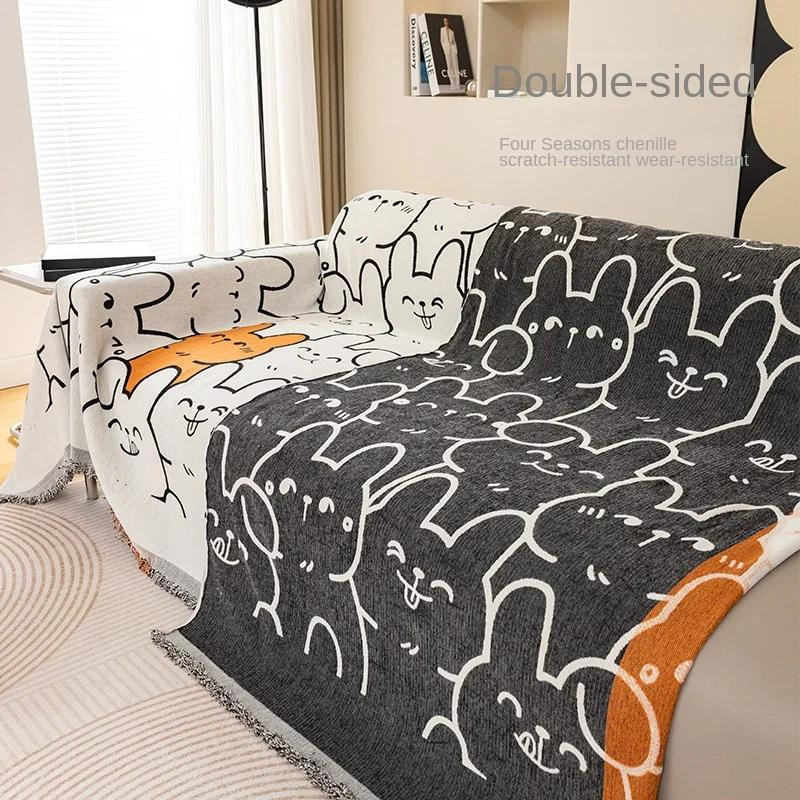 Yiran Furniture Chenille Sofabezug mit Cartoon-Design, universeller Sofatuch-Überwurf in Multicolour, B: 180 cm, T: 130 cm - Bild 2